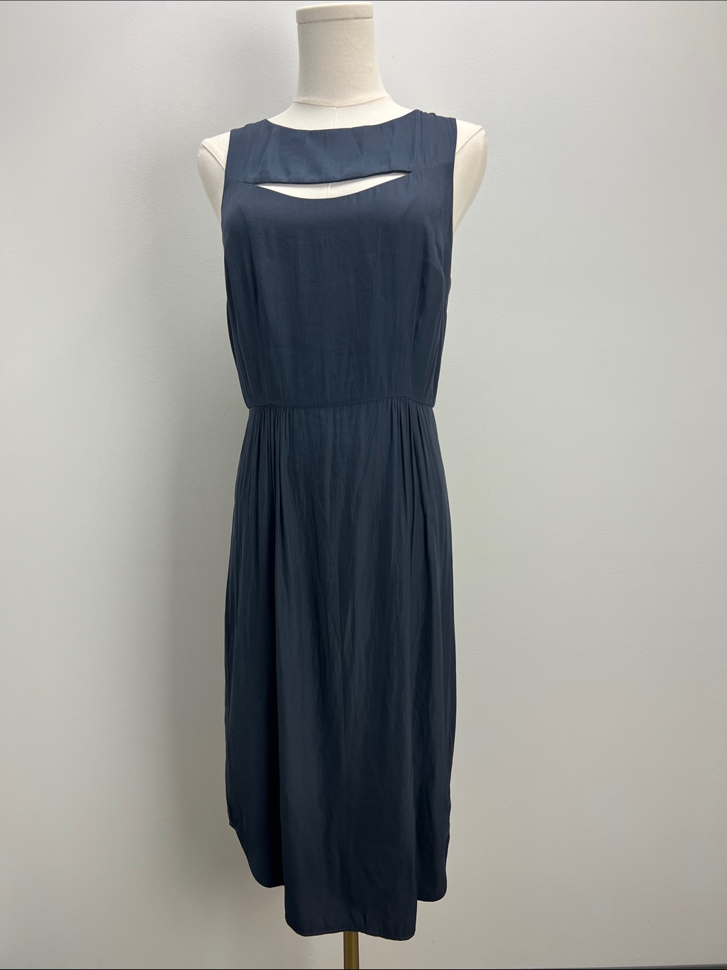 Ulla Johnson Midi Dress Blue Front Cut Out Sleeveless Silky Womens Party Event